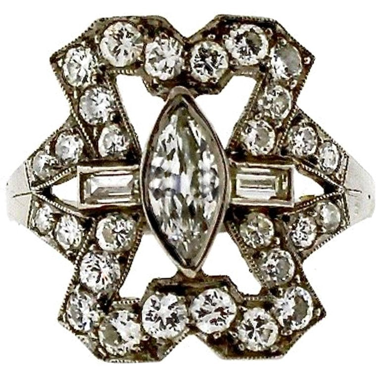 Art Deco Platinum Diamond Panel Ring