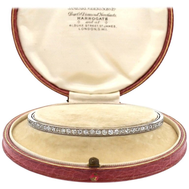 Art Deco Diamond Platinum Bangle Bracelet