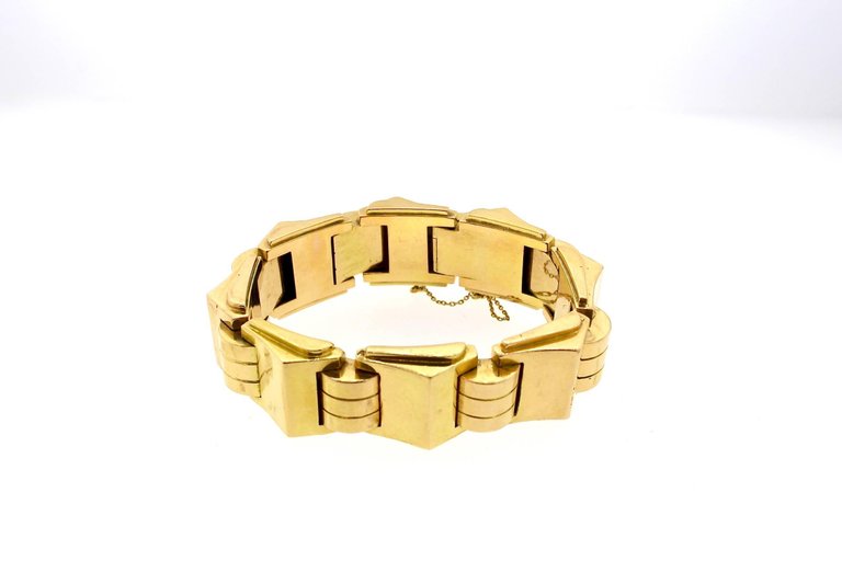 Modernist Retro French Gold Tank Bracelet
