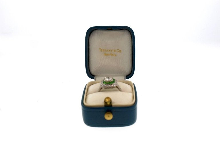 Tiffany & Co Art Deco Demantoid Garnet Diamond Platinum Ring