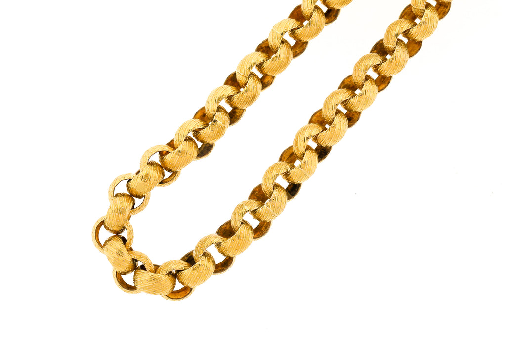 French Georgian 14k Gold Wide Link Muff Chain