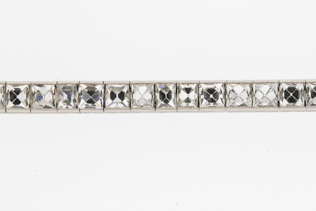 Art Deco Platinum French Cut Diamond Straightline Bracelet