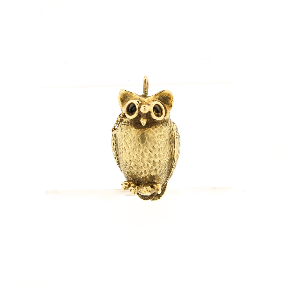Vintage Mid-Century Cartier 14k Gold Owl Pendant