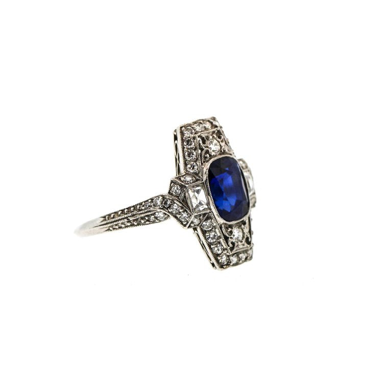 Art Deco Tiffany & Co. Platinum Cushion Sapphire Diamond Ring