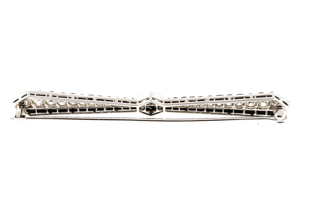 Cartier Art Deco Platinum Onyx Diamond Bow Pin