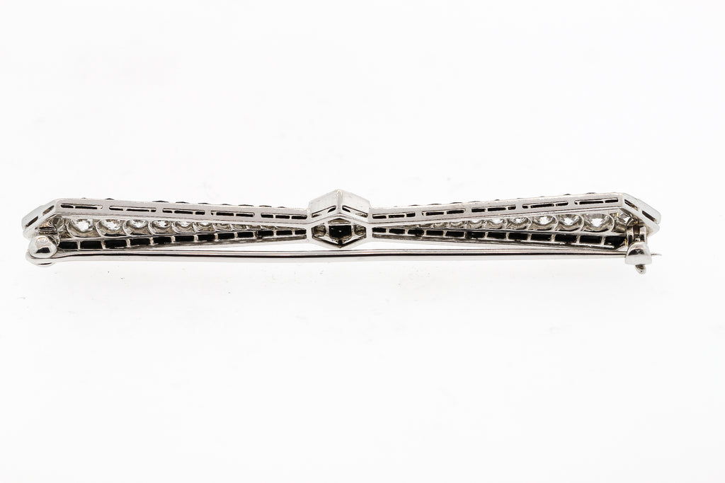 Cartier Art Deco Platinum Onyx Diamond Bow Pin