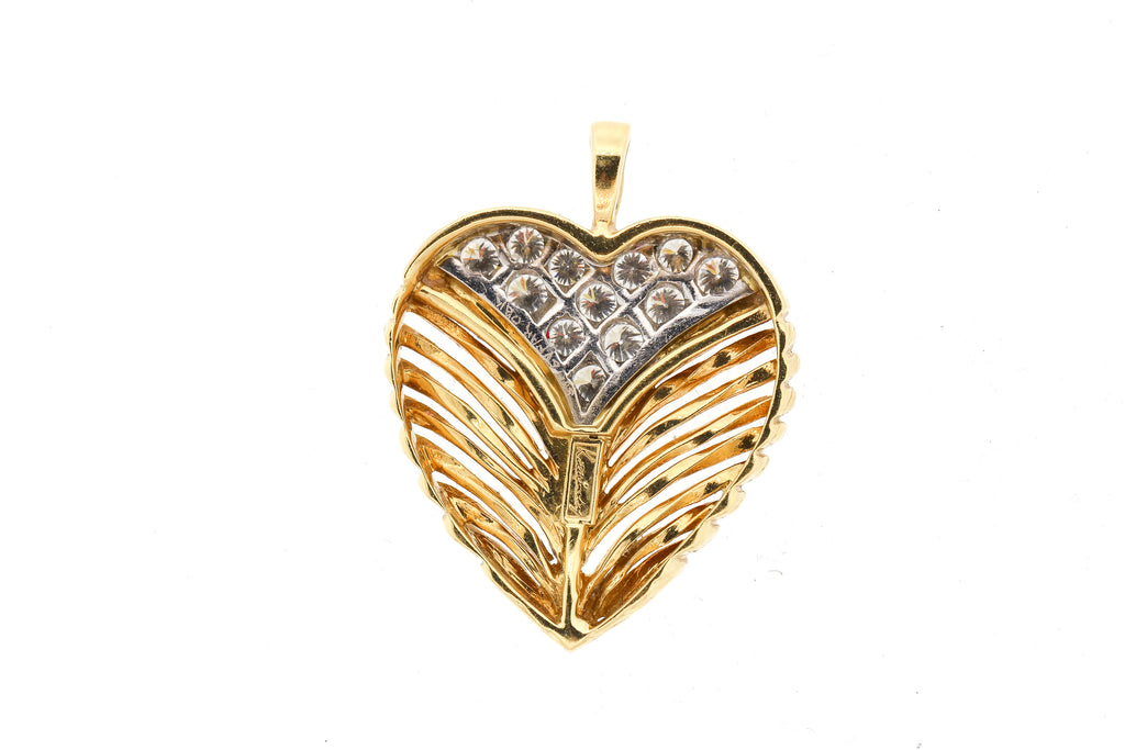 Vintage 18k Gold Diamond Textured Heart Pendant by Kutchinsky