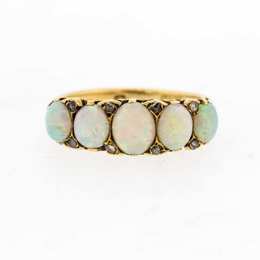 English Victorian Five Stone Opal Gold Ring