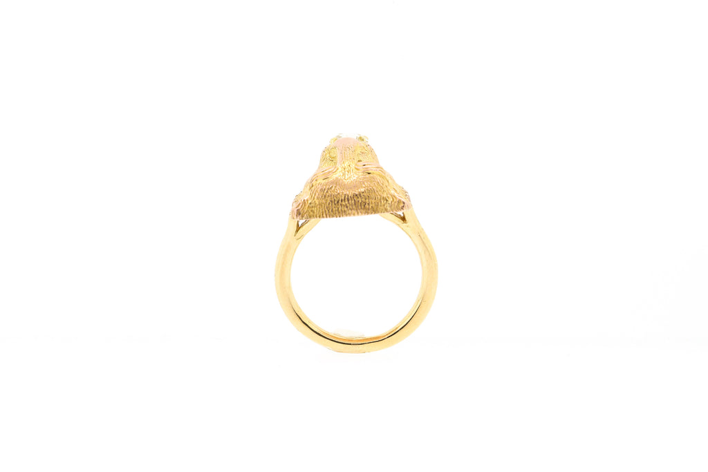 Vintage 18k Gold Lion Ring with Old Mine Cut Diamond