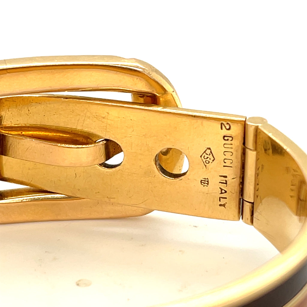 Vintage Gucci Wood 18k Gold Buckle Bracelet