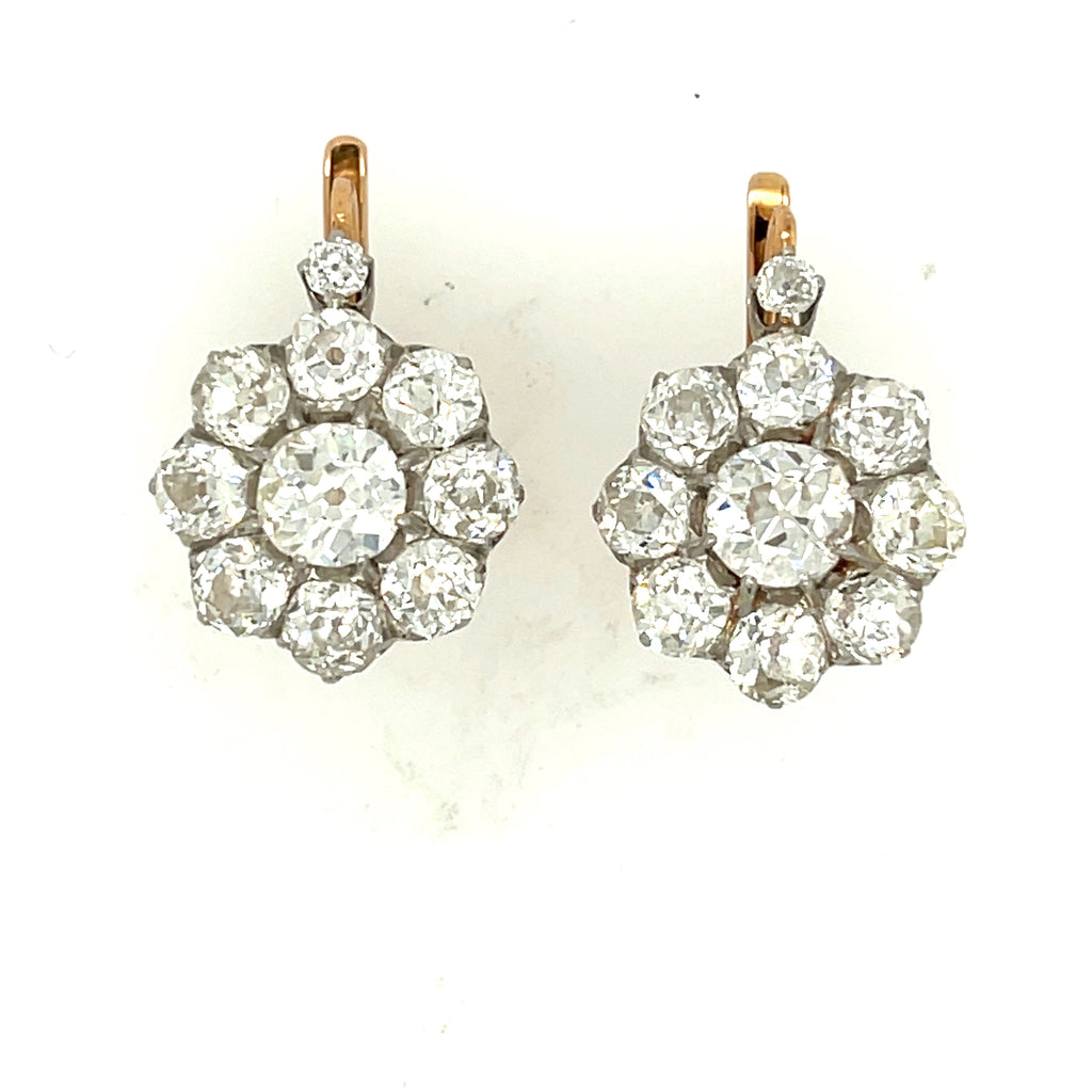 Antique Old Mine Cluster Diamond Earrings