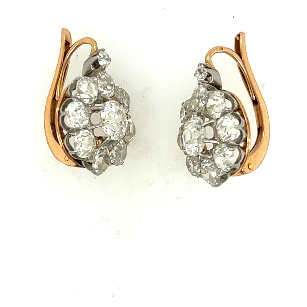 Antique Old Mine Cluster Diamond Earrings