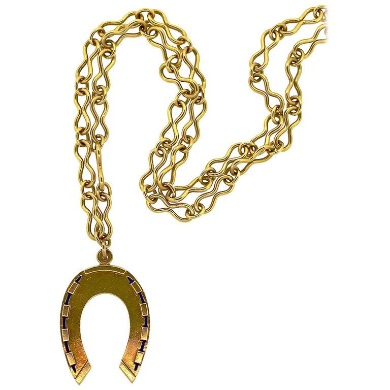 Mid-Century Modern Gold Horseshoe Pendant Necklace