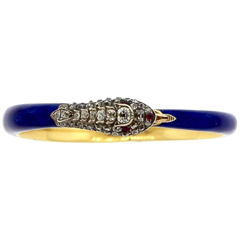 Great Hand Made 21K Snake Bracelet Yellow Gold with Ruby Eyes - Colonial  Trading Company