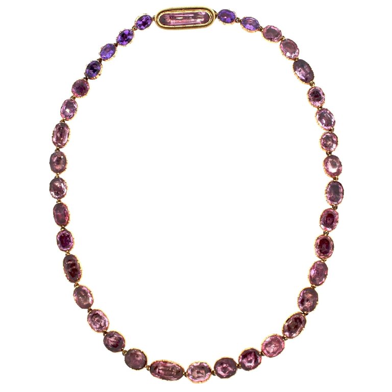 Antique Georgian Gold Pink Topaz Foil Back Riviere Necklace