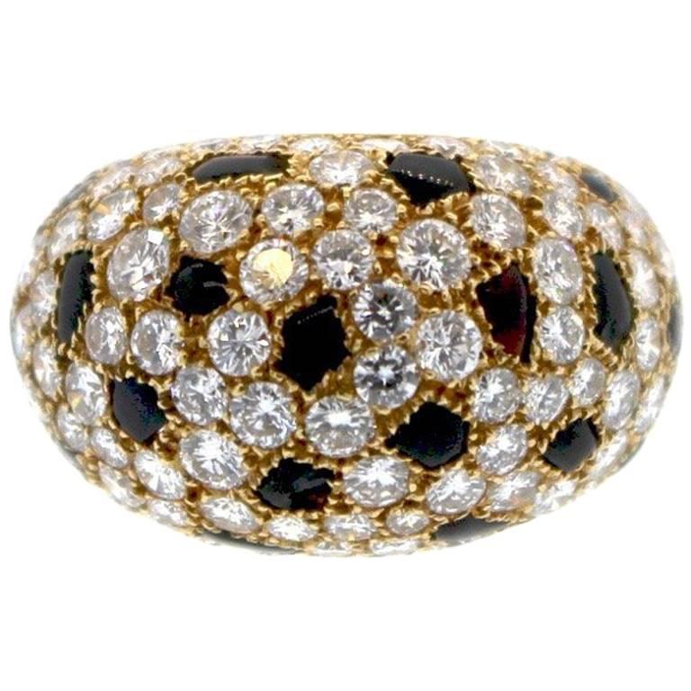 Cartier 18 Karat Gold Onyx Diamond Panther Bombe Ring Keyamour