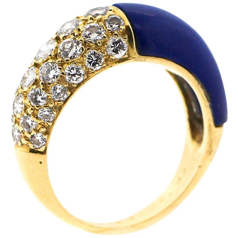 Vintage Cartier 18 Karat Gold Lapis Diamond Band Ring