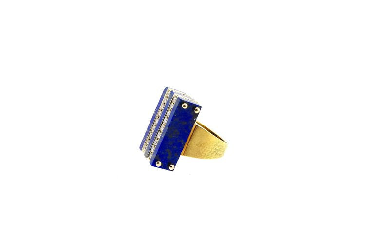 Mid-Century Modern Diamond Lapis Lazuli Gold Cocktail Ring