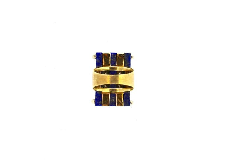 Mid-Century Modern Diamond Lapis Lazuli Gold Cocktail Ring