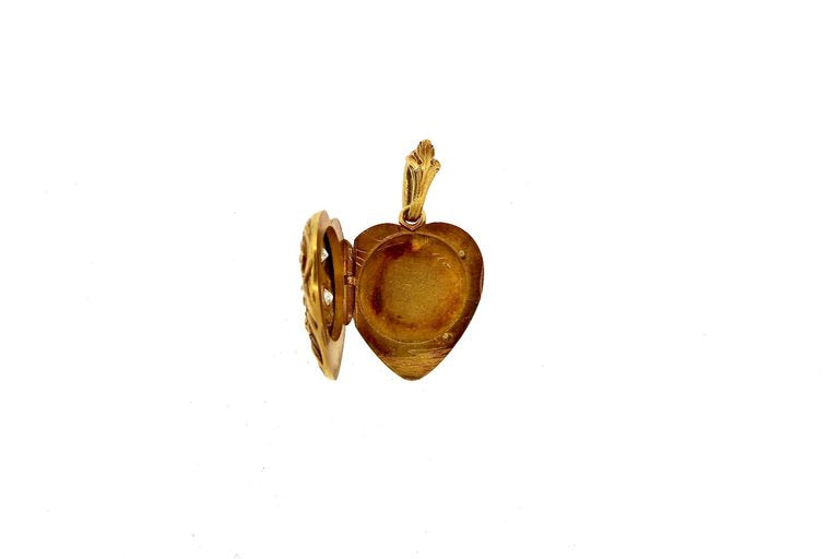 Art Nouveau Gold Diamond Engraved Heart Locket Pendant