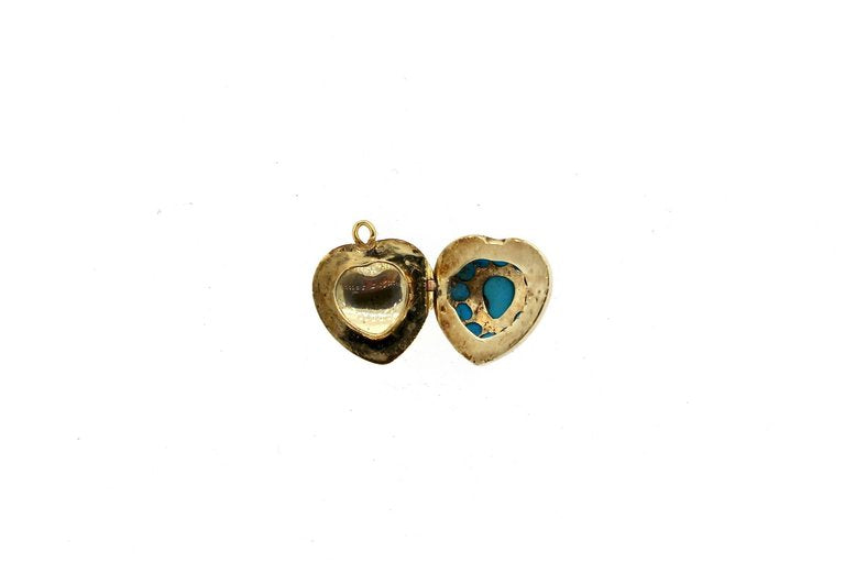 Antique Victorian Rose Cut Diamond Enamel Turquoise Heart Pendant