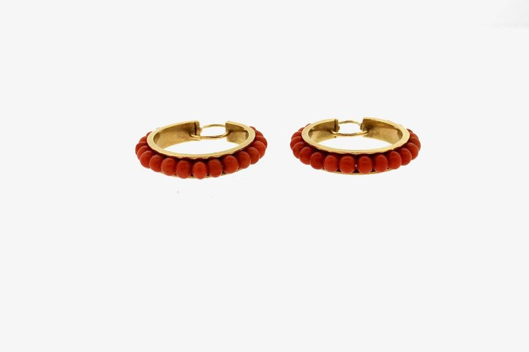 Vintage Coral Bead Gold Creole Hoop Earrings