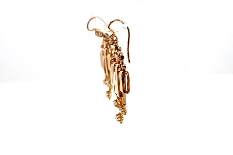 Late Victorian French Rose Gold Diamond Dangling Earrings