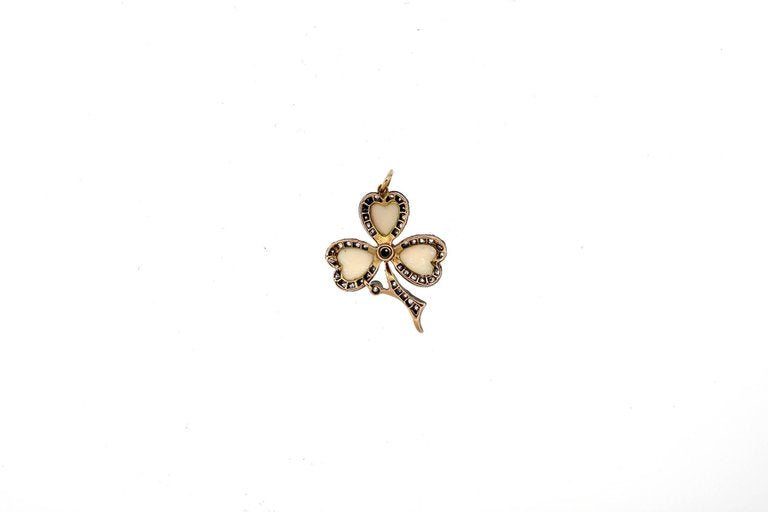 Antique Late Victorian Silver Topped Gold Opal Clover Pendant