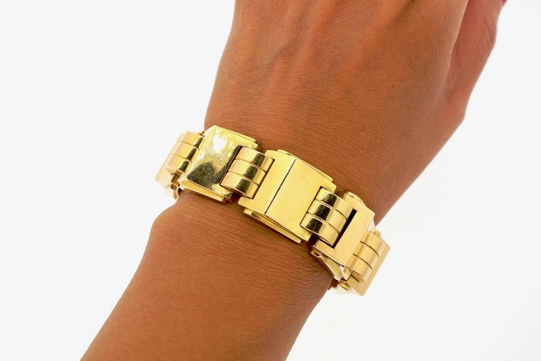 Modernist Retro French Gold Tank Bracelet