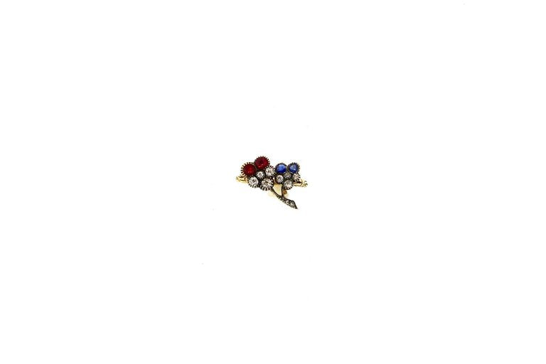 Late Victorian Ruby Sapphire Diamond Pansy Flower Gold Ring