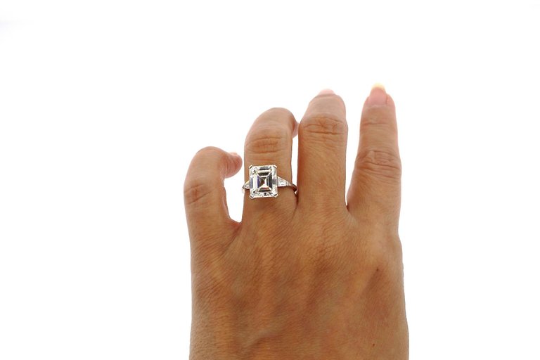 Midcentury 4.54 Carat GIA Certified Emerald Cut Diamond Engagement Ring