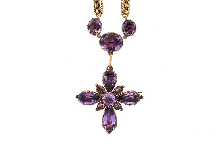 Early Victorian Amethyst Maltese Cross Gold Necklace | Keyamour