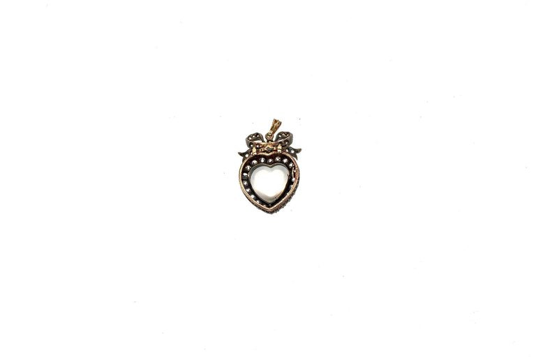 19th Century Silver Topped Gold Moonstone Diamond Heart Pendant