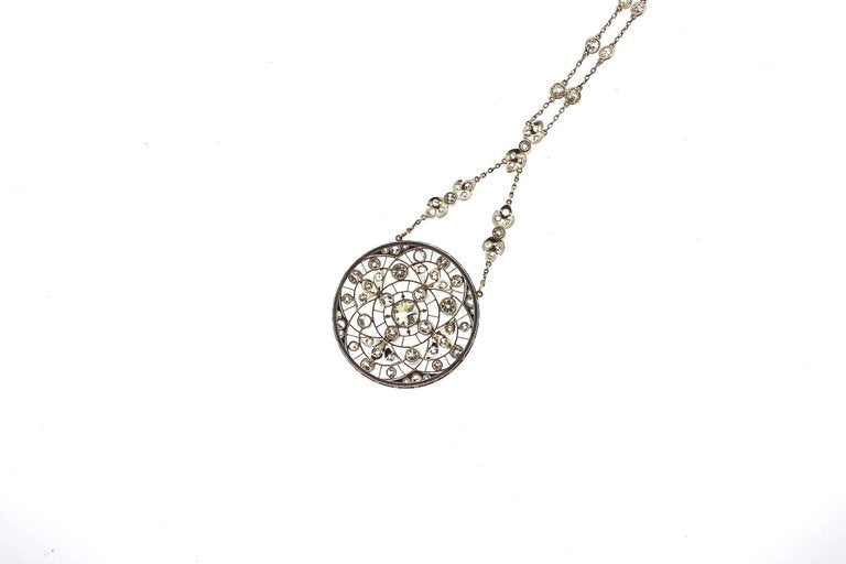 Edwardian Platinum Diamond Sautoir Pendant Necklace, circa 1910