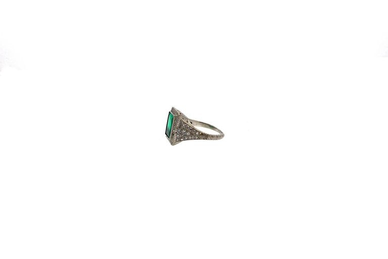 Art Deco AGL Certified Emerald Diamond Platinum Ring