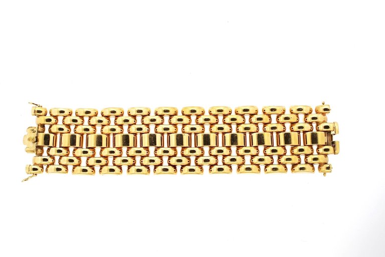 Modernist Retro 18 Karat Yellow Gold Wide Tank Bracelet