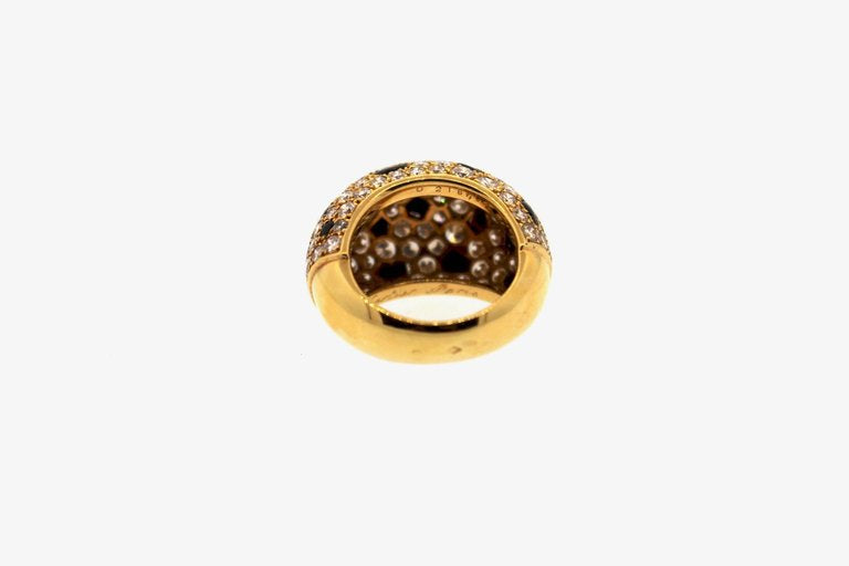 Cartier 18 Karat Gold Onyx Diamond Panther Bombe Ring