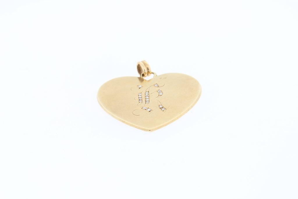 Vintage Large Heart 14k Gold With Diamond Initial "K"