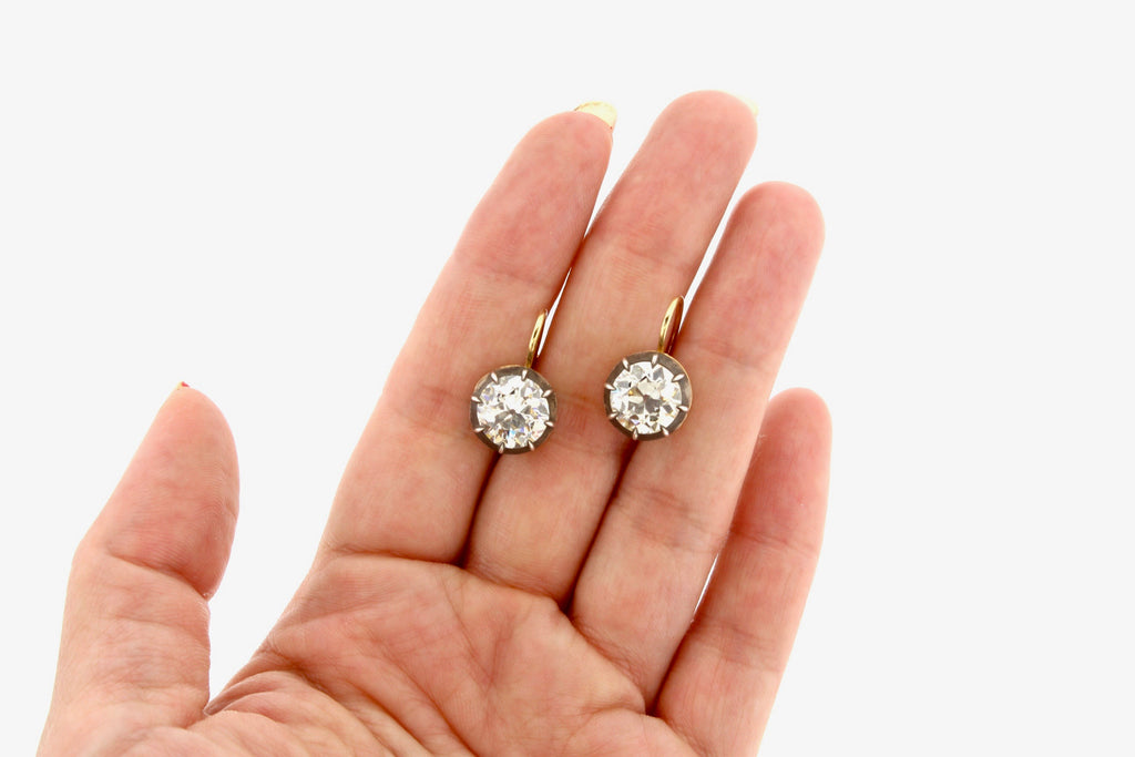Old European Cut Pair of Diamond Earrings 1.53 and 1.58 Carats