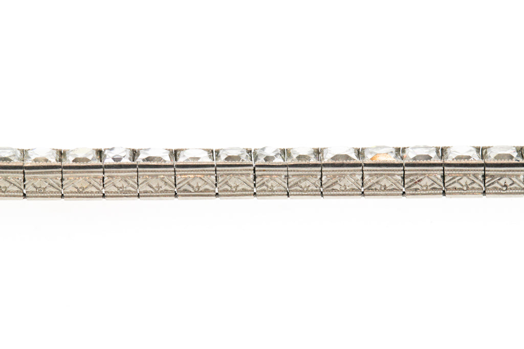Art Deco Platinum French Cut Diamond Straightline Bracelet