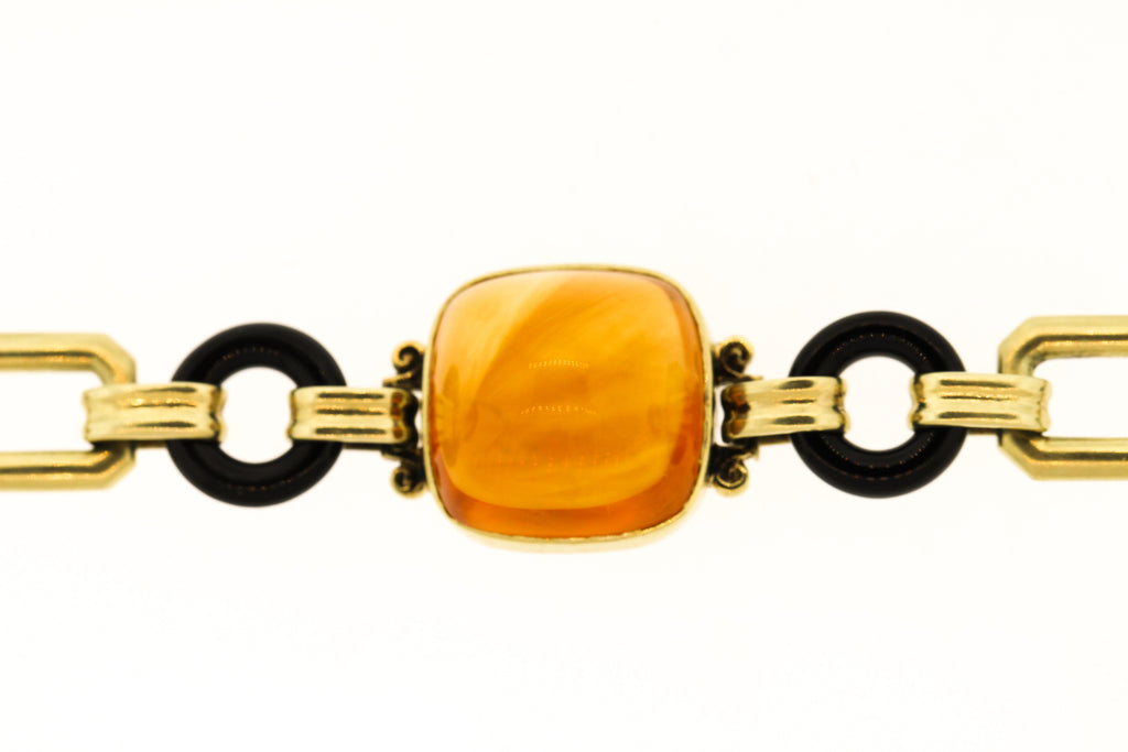 Cartier Retro 1940s 14k Gold Buff Top Citrine Enamel Bracelet
