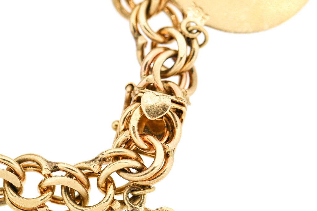 Mid-Century 14k Yellow Gold Chunky Disc Charm Bracelet