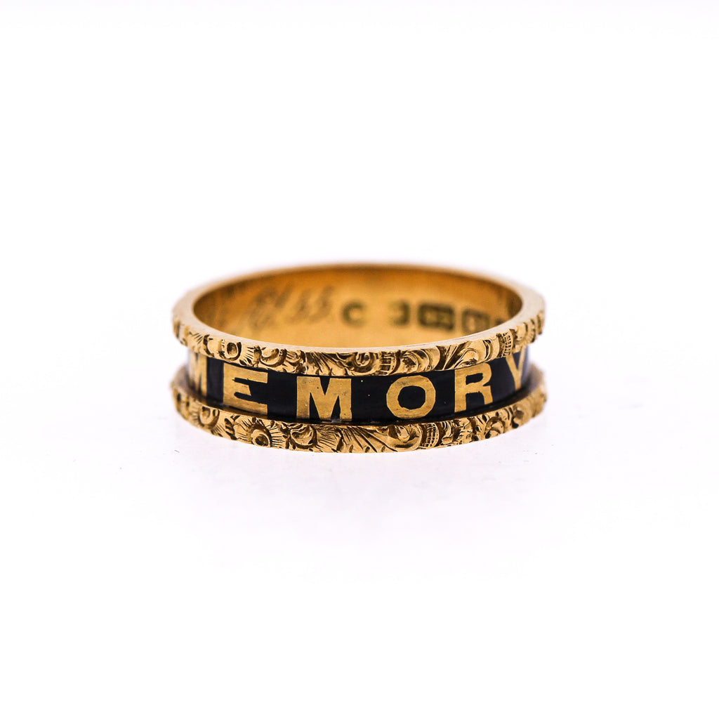 Victorian Black Enamel 18k Engraved Gold Memorial Band