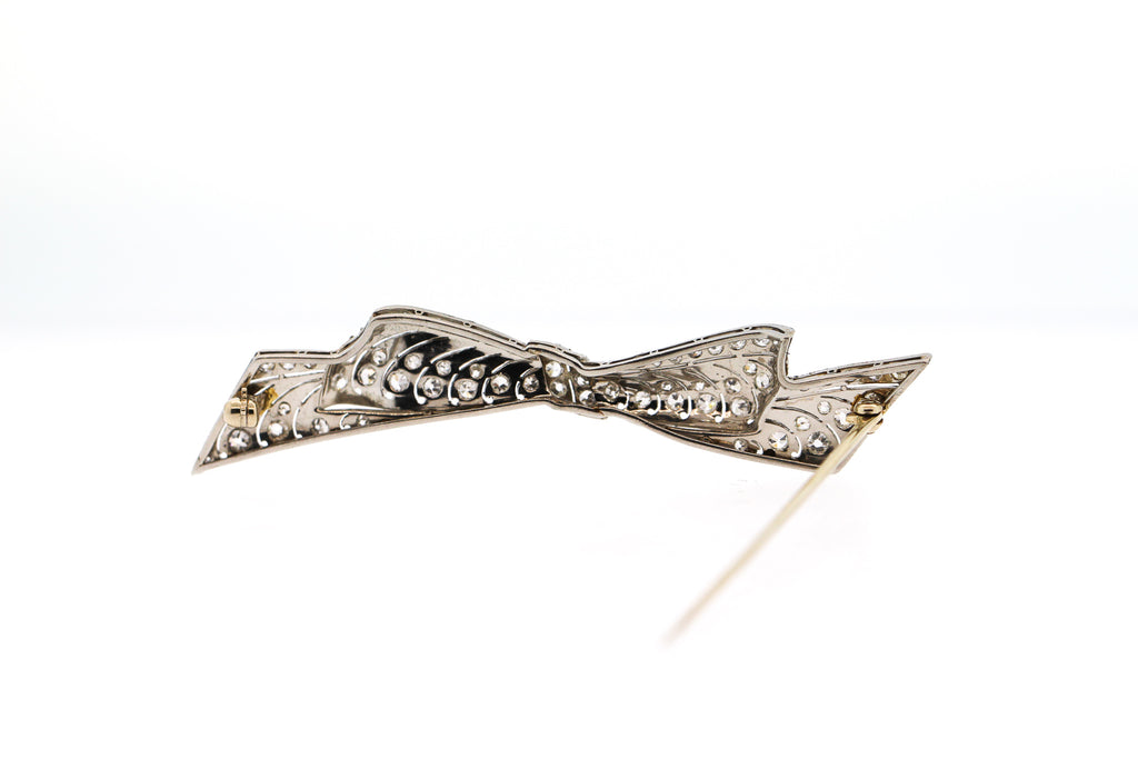 Art Deco Pierced Platinum Diamond Bow Brooch