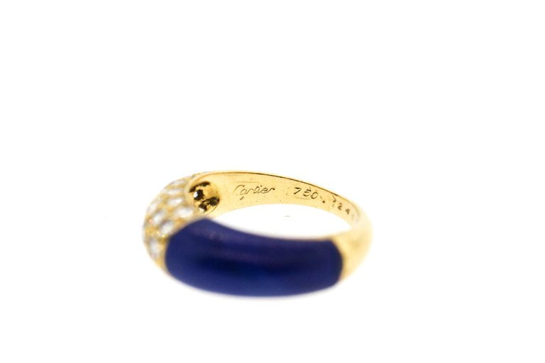 Vintage Cartier 18 Karat Gold Lapis Diamond Band Ring