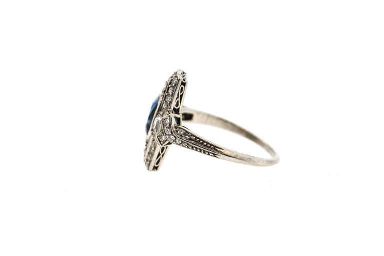 Art Deco Tiffany & Co. Platinum Cushion Sapphire Diamond Ring