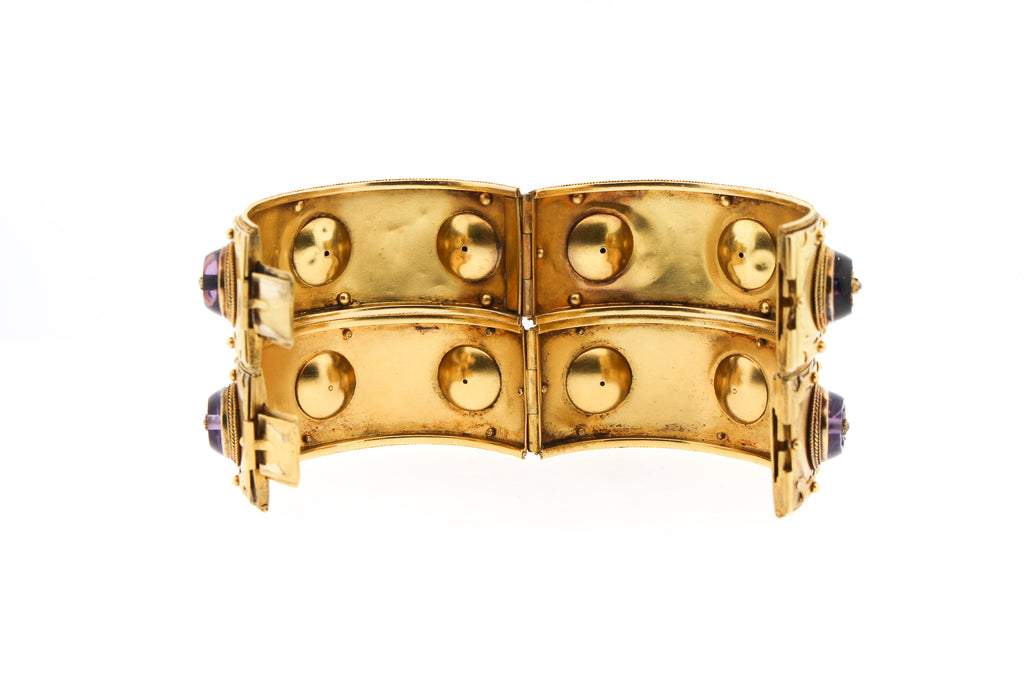 Antique Victorian Pair of Amethyst Diamond Cuff Bracelets by Carlo Giuliano