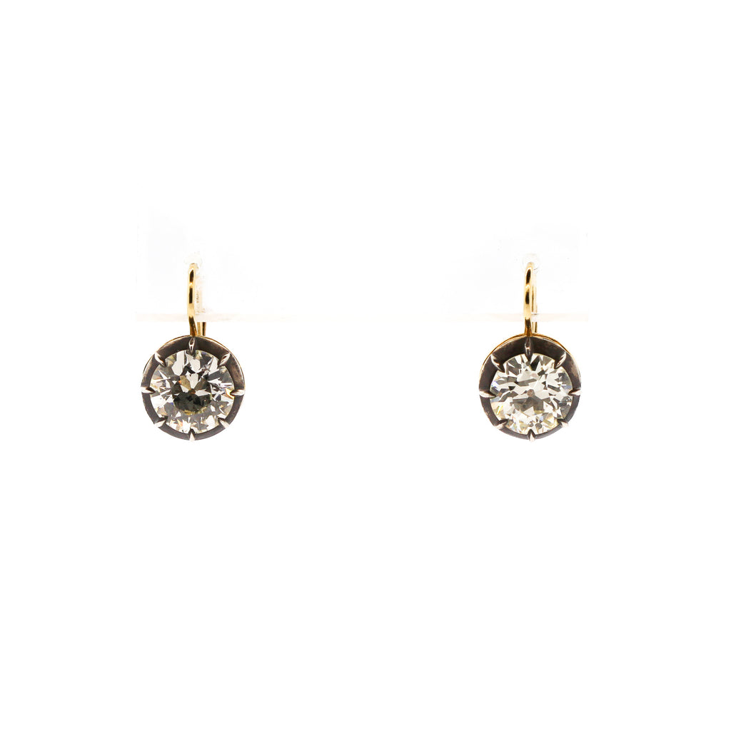 Antique Style Old European Cut Diamond Drop Earrings 2.71 and 2.80 carats