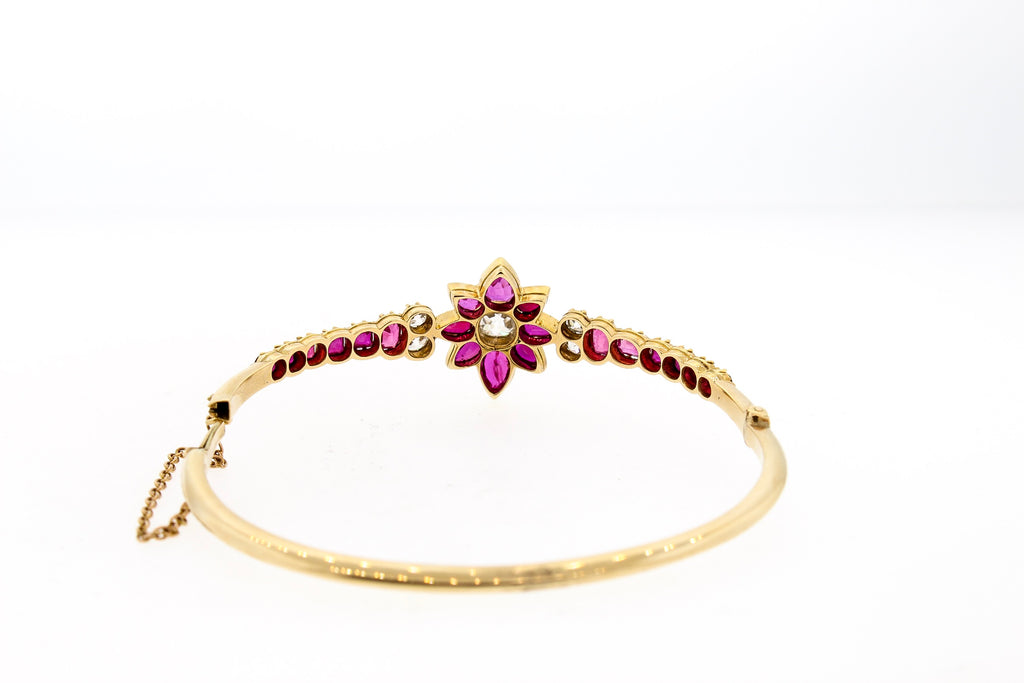 Victorian 18k Yellow Gold Ruby and Diamond Bangle Bracelet