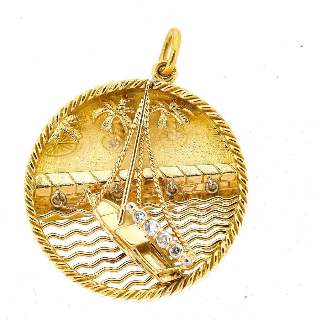 Vintage 18k Yellow Gold Sailboat Charm French by Gubelin